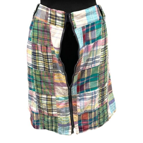 𝅺morrissey Y? Patchwork Zip Front Plaid Mini Skirt Sz 14 - Picture 4 of 14